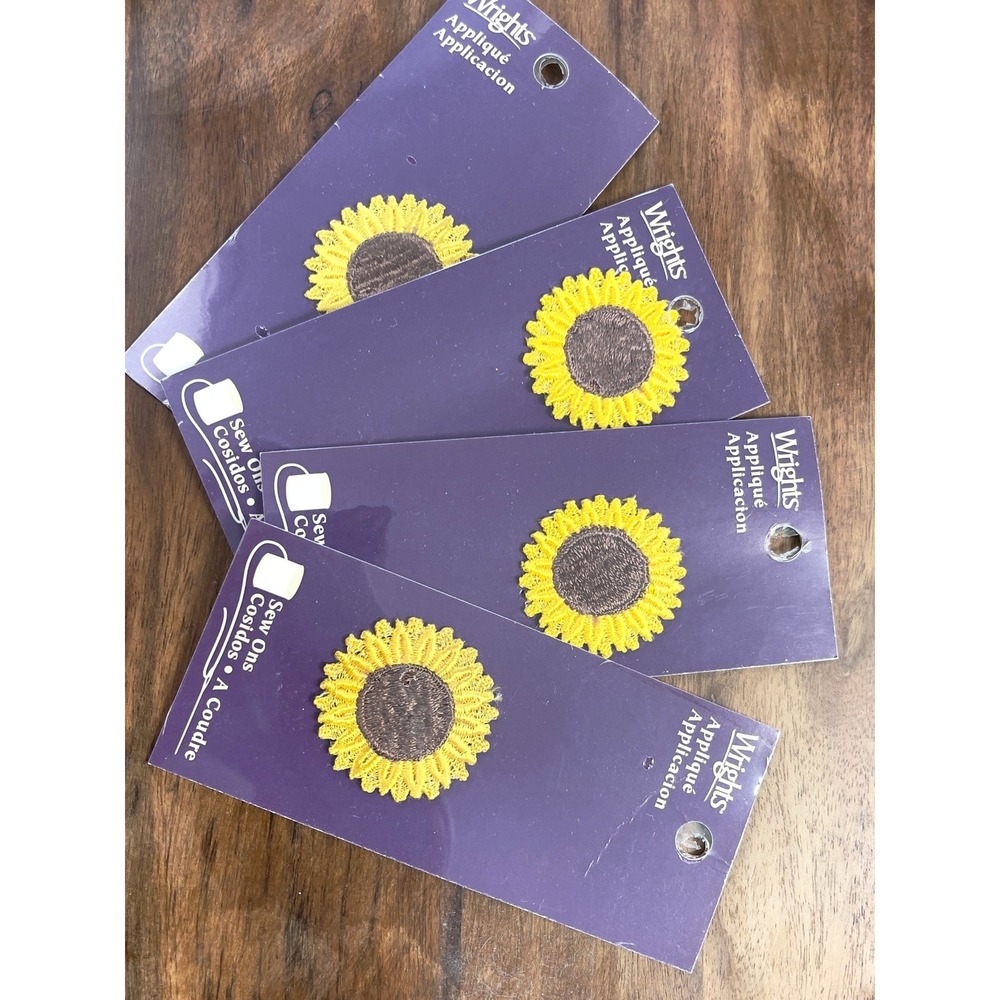 Wrights Sunflower Applique Patch Unisex OS‎ Yellow Floral Cottagecore Indie 4pk